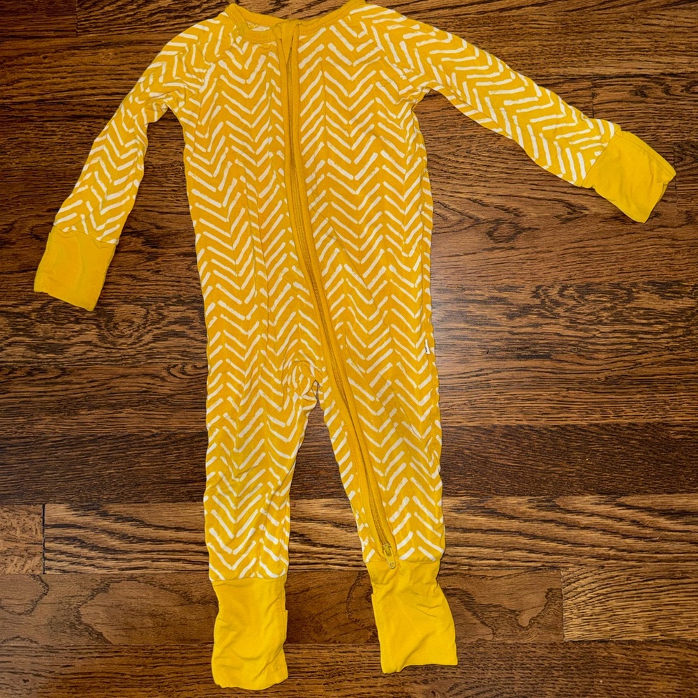 Little Sleepies Yellow and White Chevron Footie